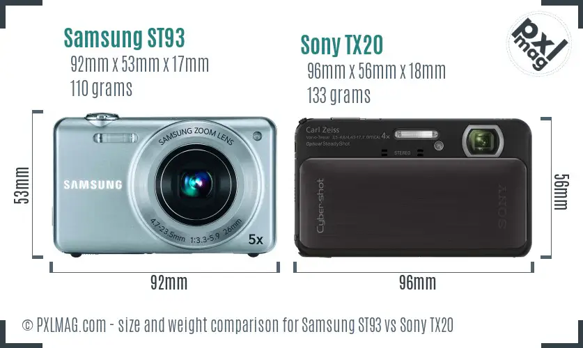 Samsung ST93 vs Sony TX20 size comparison