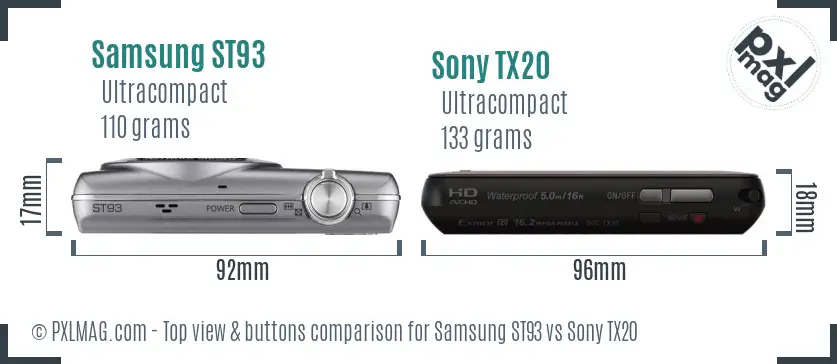 Samsung ST93 vs Sony TX20 top view buttons comparison