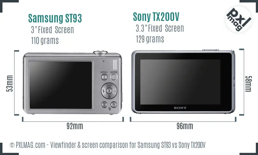 Samsung ST93 vs Sony TX200V Screen and Viewfinder comparison