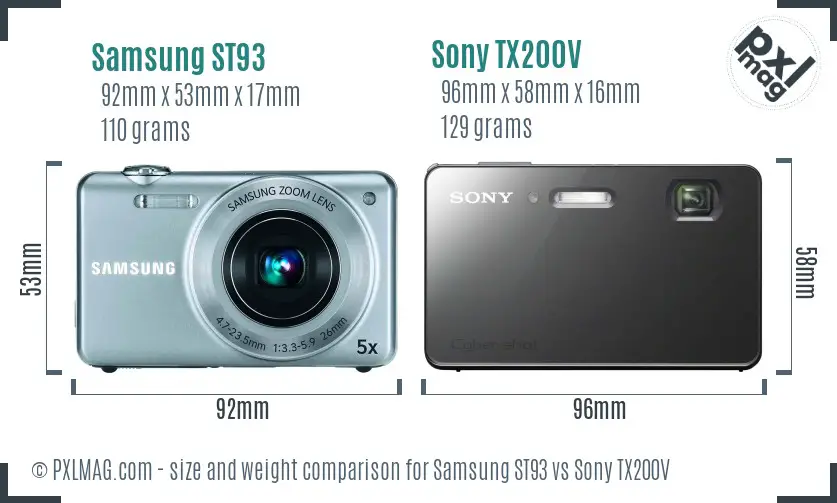 Samsung ST93 vs Sony TX200V size comparison