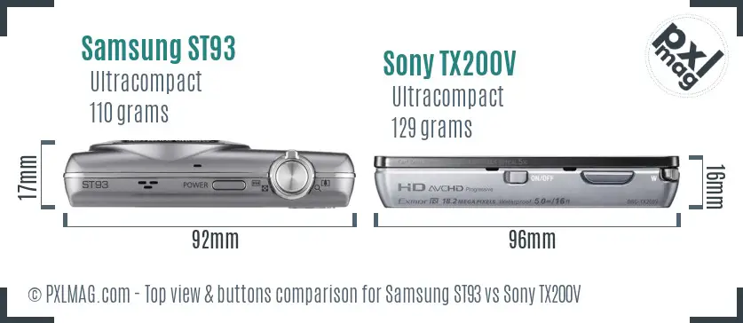 Samsung ST93 vs Sony TX200V top view buttons comparison