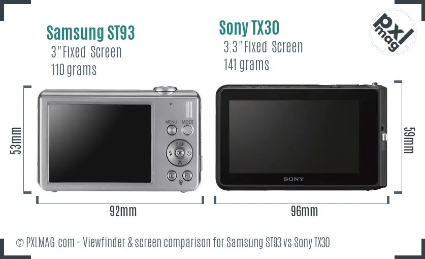 Samsung ST93 vs Sony TX30 Screen and Viewfinder comparison