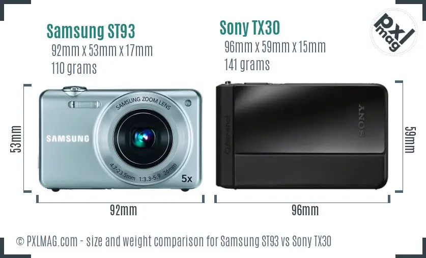 Samsung ST93 vs Sony TX30 size comparison