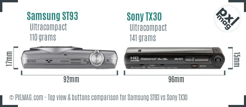 Samsung ST93 vs Sony TX30 top view buttons comparison