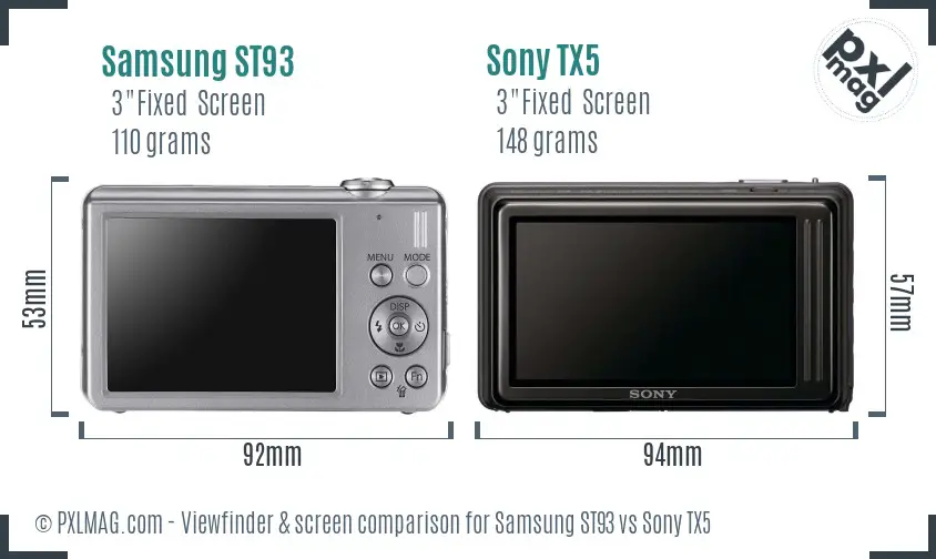 Samsung ST93 vs Sony TX5 Screen and Viewfinder comparison