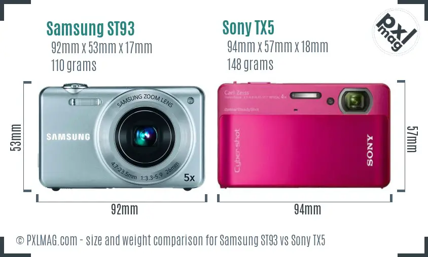 Samsung ST93 vs Sony TX5 size comparison