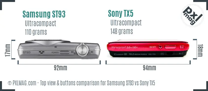 Samsung ST93 vs Sony TX5 top view buttons comparison