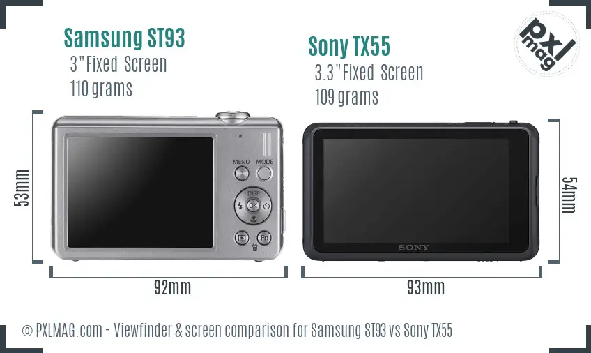 Samsung ST93 vs Sony TX55 Screen and Viewfinder comparison