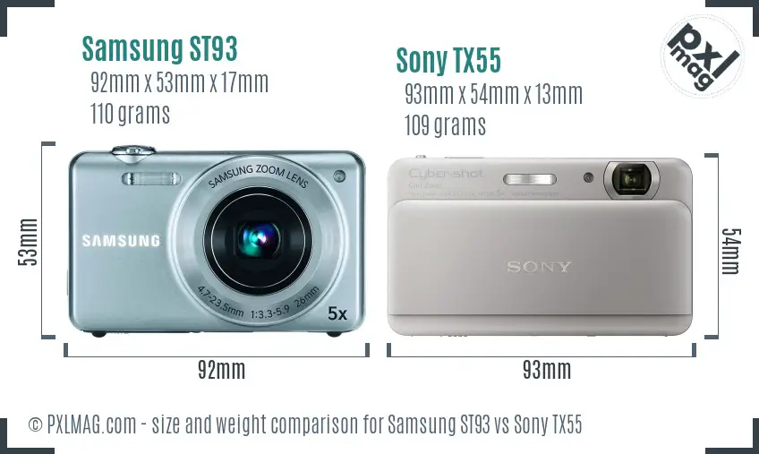 Samsung ST93 vs Sony TX55 size comparison