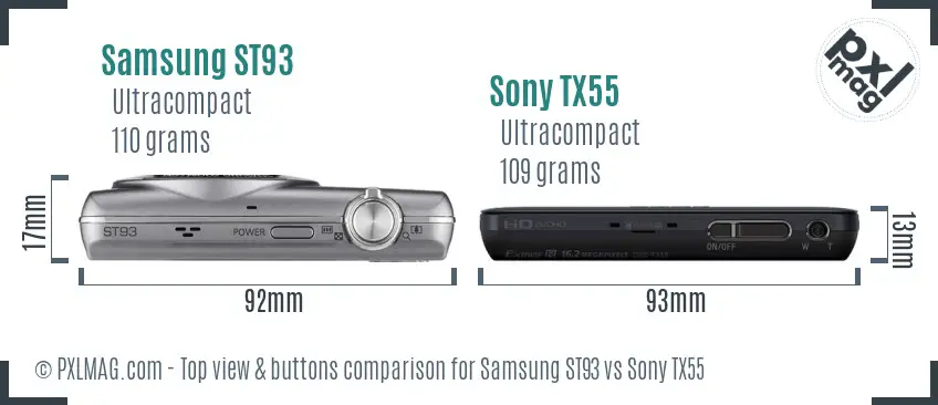 Samsung ST93 vs Sony TX55 top view buttons comparison