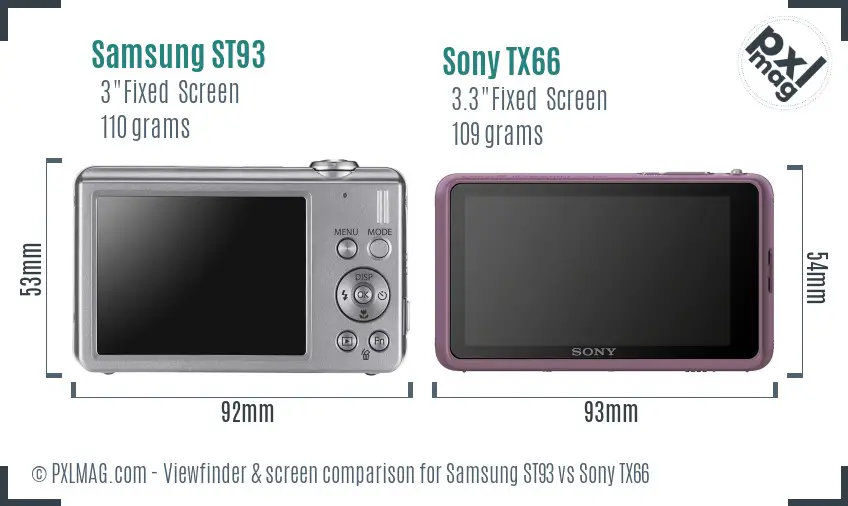 Samsung ST93 vs Sony TX66 Screen and Viewfinder comparison
