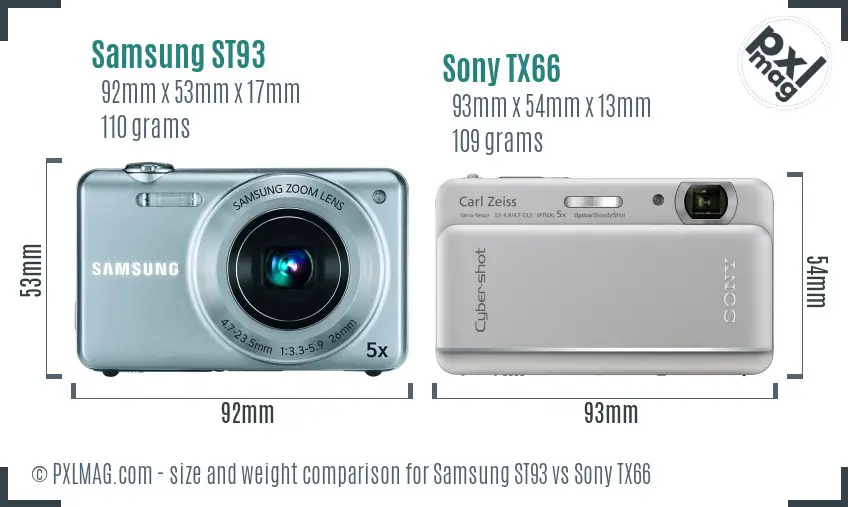 Samsung ST93 vs Sony TX66 size comparison