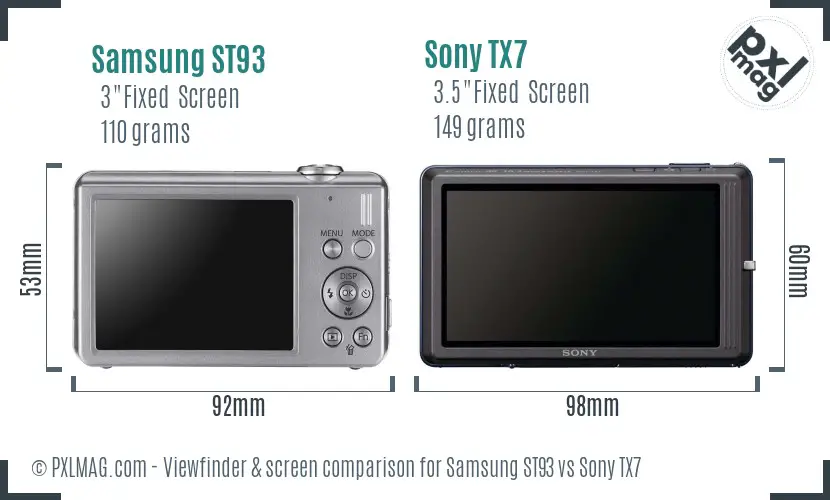 Samsung ST93 vs Sony TX7 Screen and Viewfinder comparison