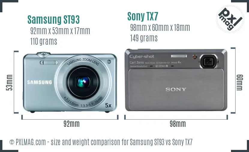 Samsung ST93 vs Sony TX7 size comparison