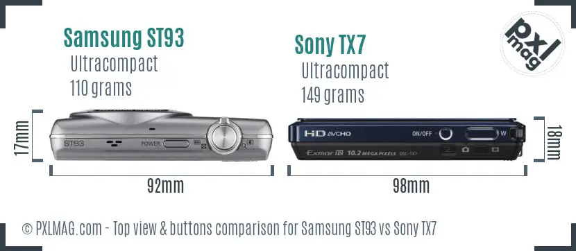 Samsung ST93 vs Sony TX7 top view buttons comparison
