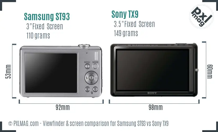 Samsung ST93 vs Sony TX9 Screen and Viewfinder comparison