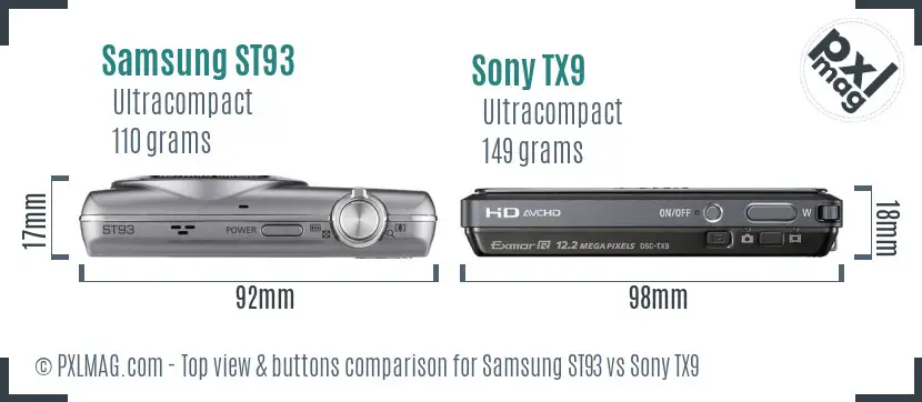 Samsung ST93 vs Sony TX9 top view buttons comparison