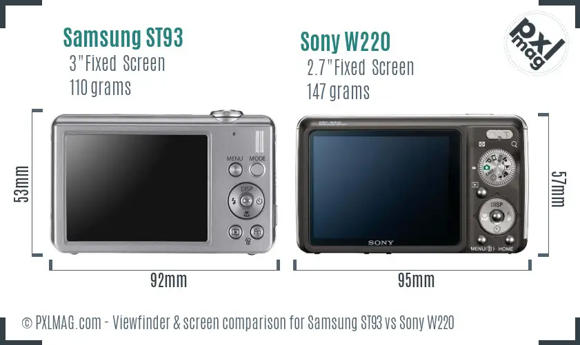 Samsung ST93 vs Sony W220 Screen and Viewfinder comparison
