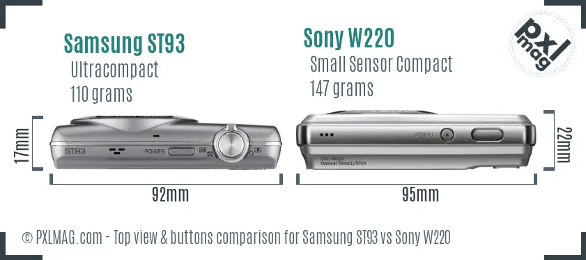 Samsung ST93 vs Sony W220 top view buttons comparison