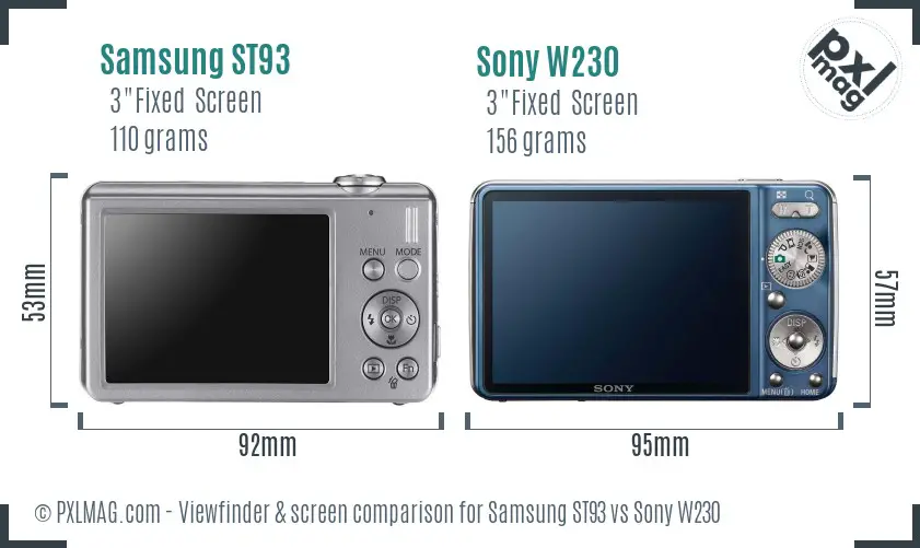 Back screen comparison of Samsung ST93 and Sony DSC-W230
