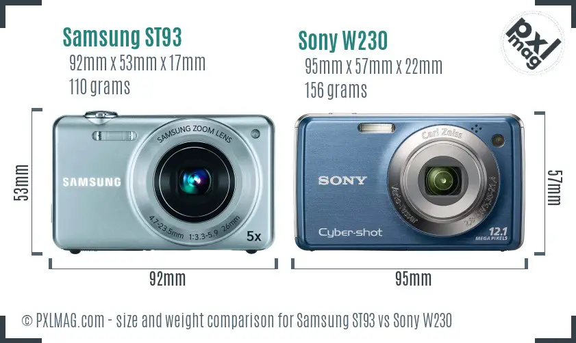 Size and ergonomics comparison between Samsung ST93 and Sony DSC-W230