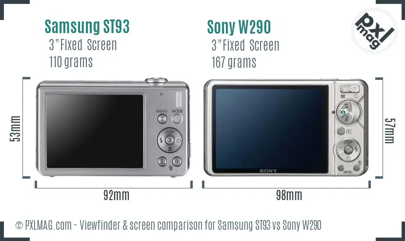 Samsung ST93 vs Sony W290 Screen and Viewfinder comparison
