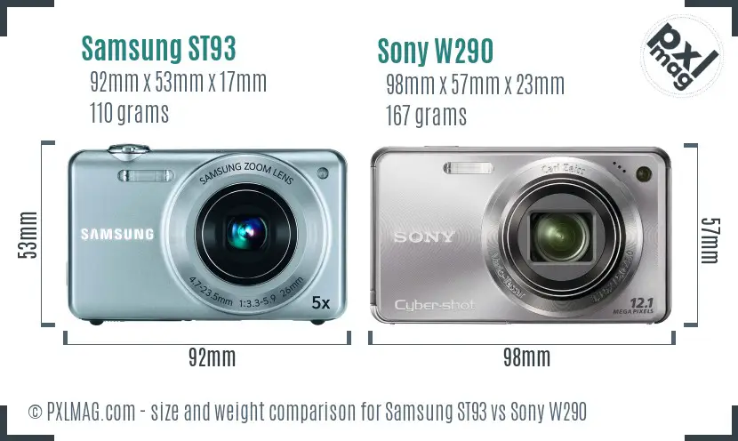 Samsung ST93 vs Sony W290 size comparison