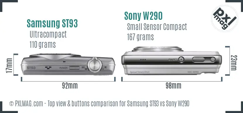 Samsung ST93 vs Sony W290 top view buttons comparison
