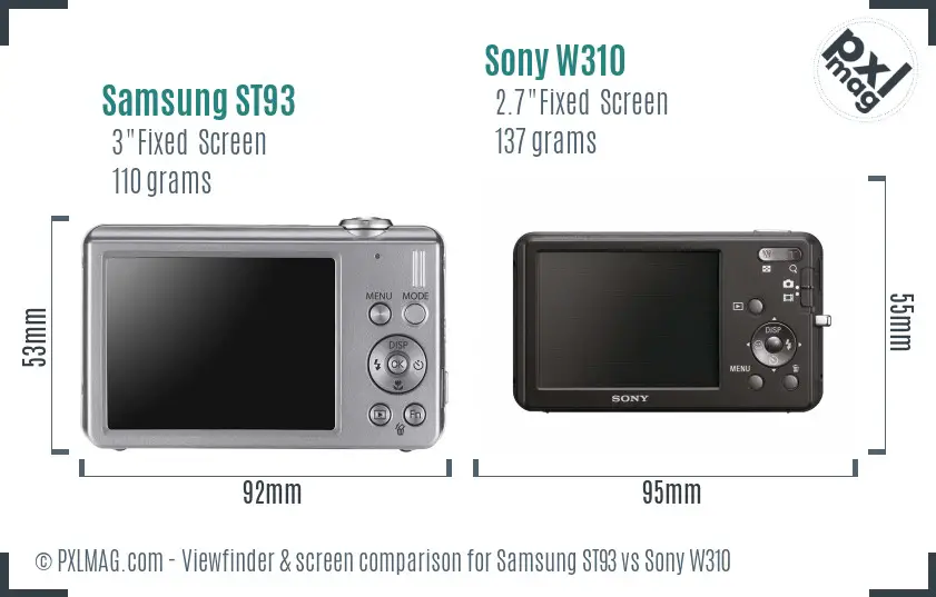 Samsung ST93 vs Sony W310 Screen and Viewfinder comparison