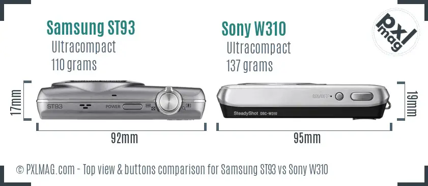 Samsung ST93 vs Sony W310 top view buttons comparison