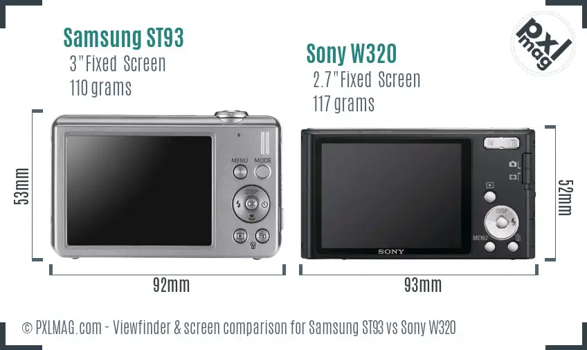 Samsung ST93 vs Sony W320 Screen and Viewfinder comparison