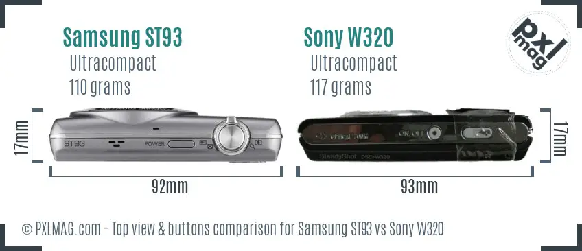 Samsung ST93 vs Sony W320 top view buttons comparison