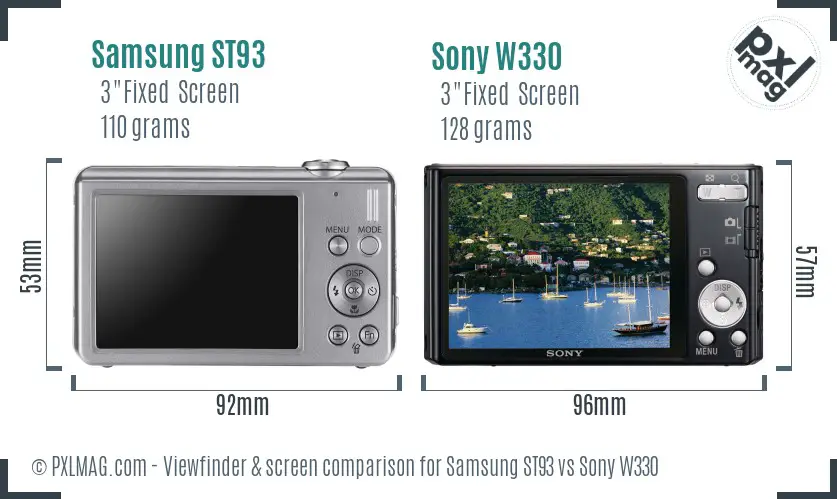Samsung ST93 vs Sony W330 Screen and Viewfinder comparison