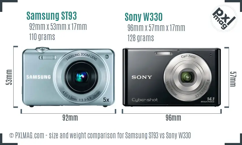 Samsung ST93 vs Sony W330 size comparison
