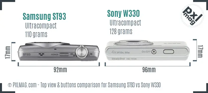 Samsung ST93 vs Sony W330 top view buttons comparison