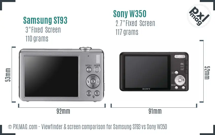Samsung ST93 vs Sony W350 Screen and Viewfinder comparison