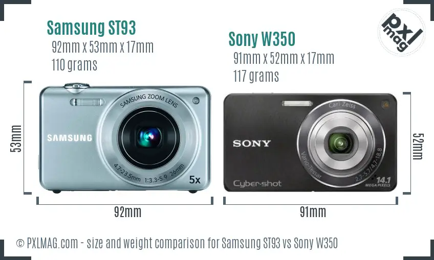 Samsung ST93 vs Sony W350 size comparison