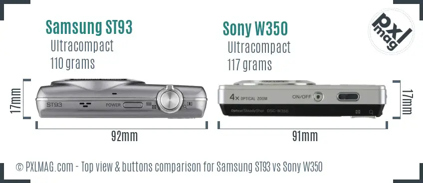 Samsung ST93 vs Sony W350 top view buttons comparison