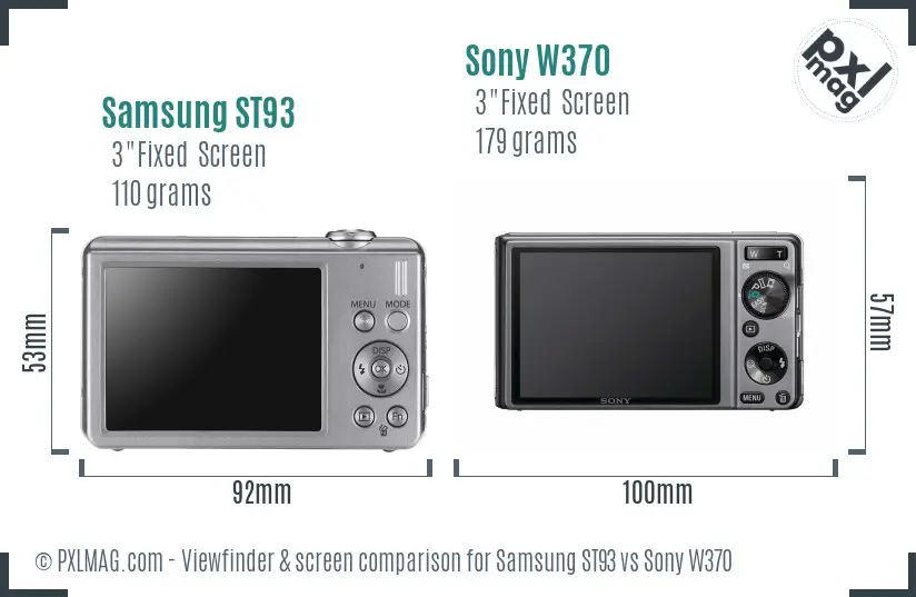 Samsung ST93 vs Sony W370 Screen and Viewfinder comparison