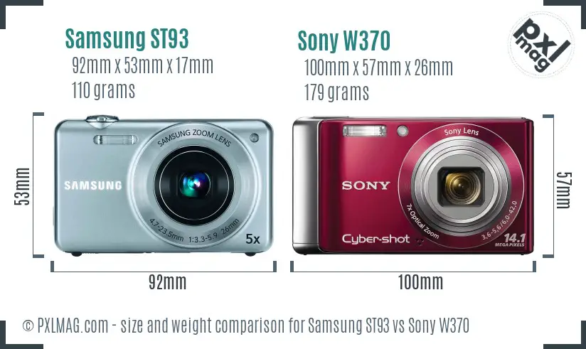 Samsung ST93 vs Sony W370 size comparison