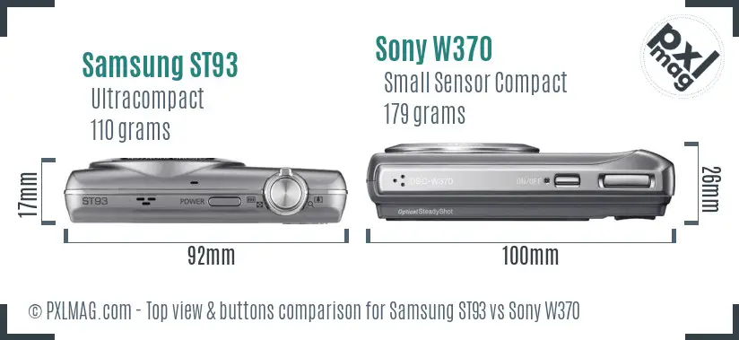 Samsung ST93 vs Sony W370 top view buttons comparison