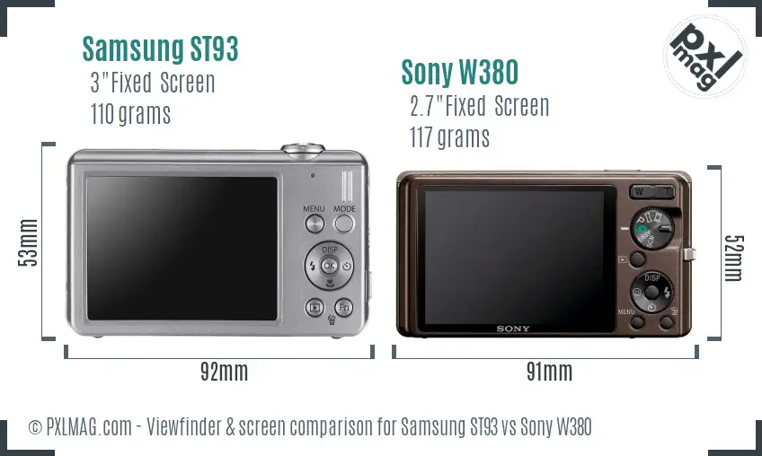 Samsung ST93 vs Sony W380 Screen and Viewfinder comparison Samsung ST93 vs Sony W380 Screen and Viewfinder comparison
