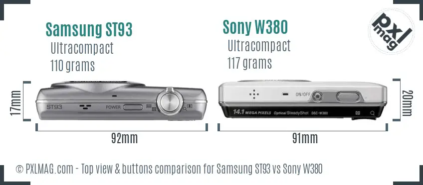 Samsung ST93 vs Sony W380 top view buttons comparison Samsung ST93 vs Sony W380 top view buttons comparison