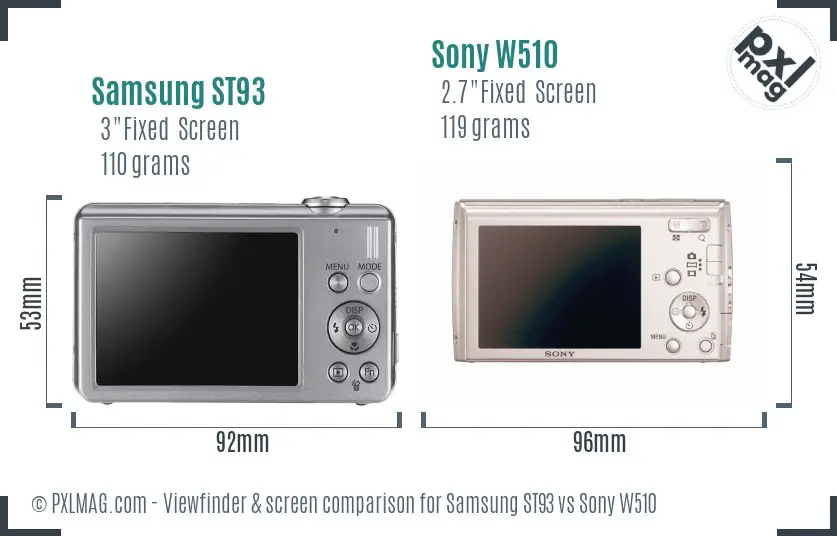 Samsung ST93 vs Sony W510 Screen and Viewfinder comparison