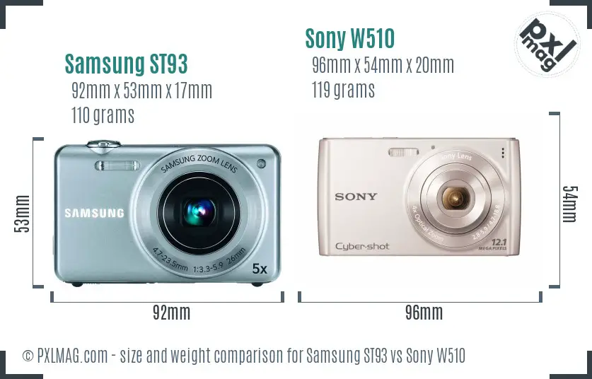 Samsung ST93 vs Sony W510 size comparison