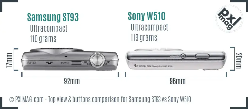 Samsung ST93 vs Sony W510 top view buttons comparison