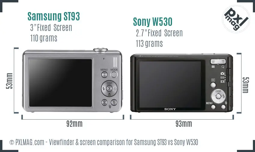 Samsung ST93 vs Sony W530 Screen and Viewfinder comparison