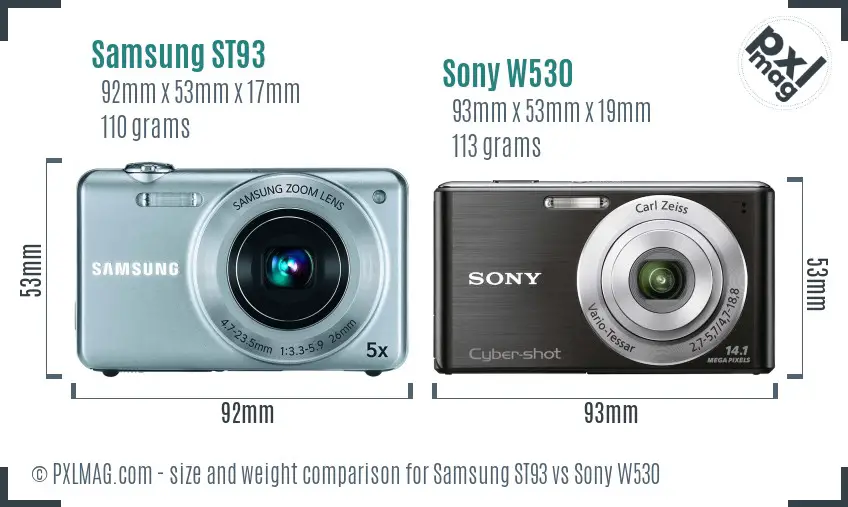 Samsung ST93 vs Sony W530 size comparison