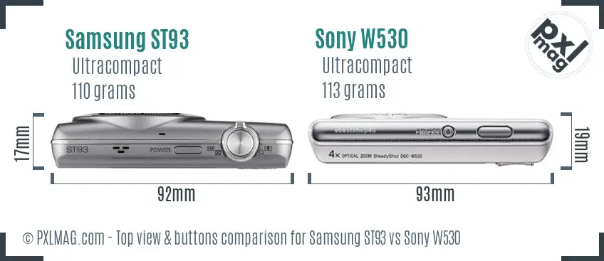 Samsung ST93 vs Sony W530 top view buttons comparison