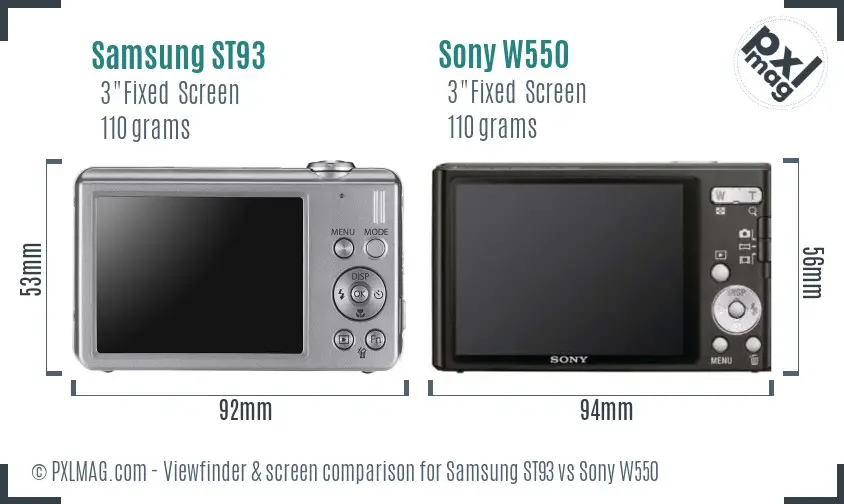 Samsung ST93 vs Sony W550 Screen and Viewfinder comparison